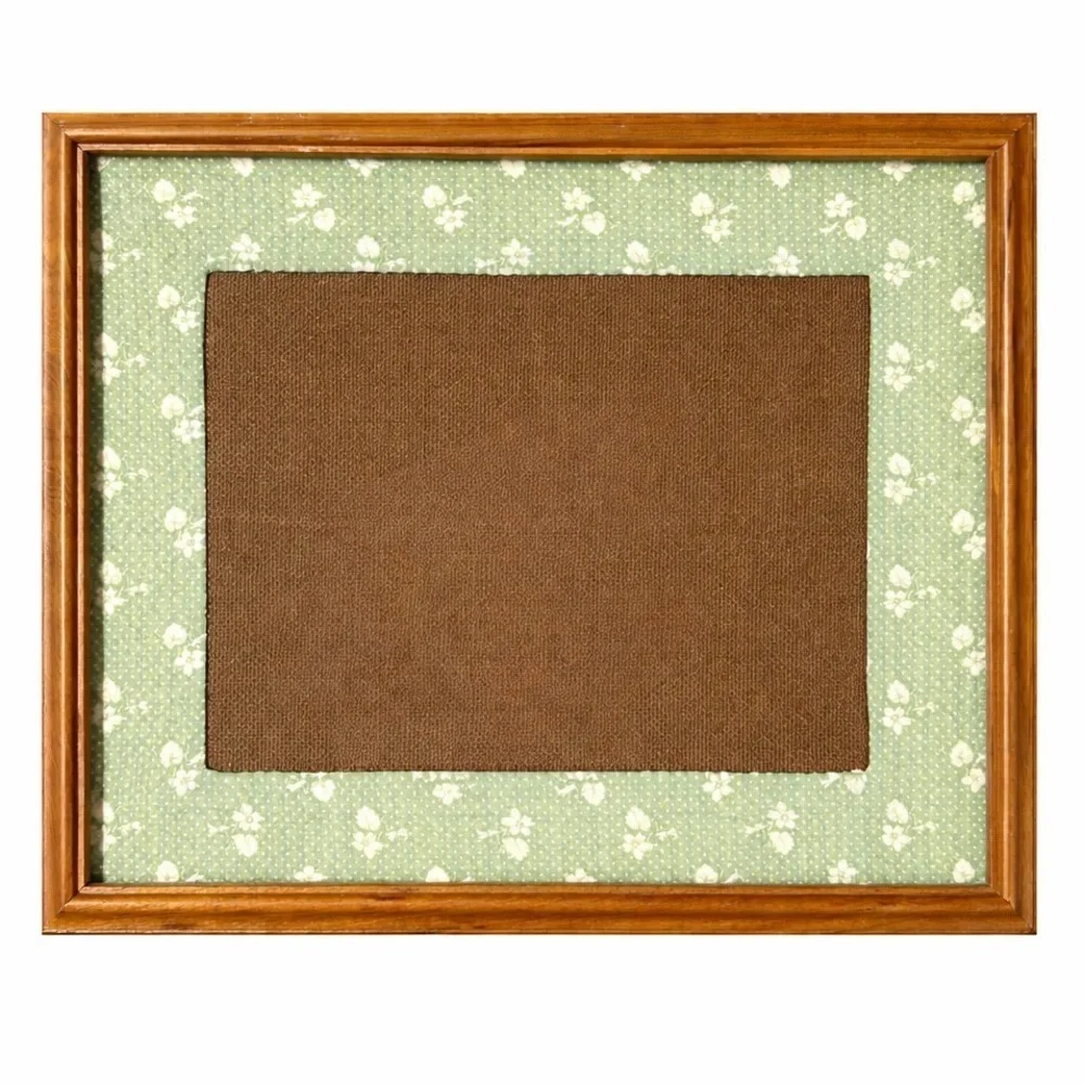 Wood Picture Frame With Green Floral Fabric Mat